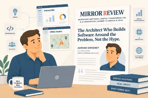 Η Libertas Software Research παρουσιάστηκε στη λίστα του Mirror Review, Enterprise Software, Digital Transformation & AI Innovation Leaders to Watch in 2026, με προφίλ αφιερωμένο στον ιδρυτή μας, Adrian Sweeney.