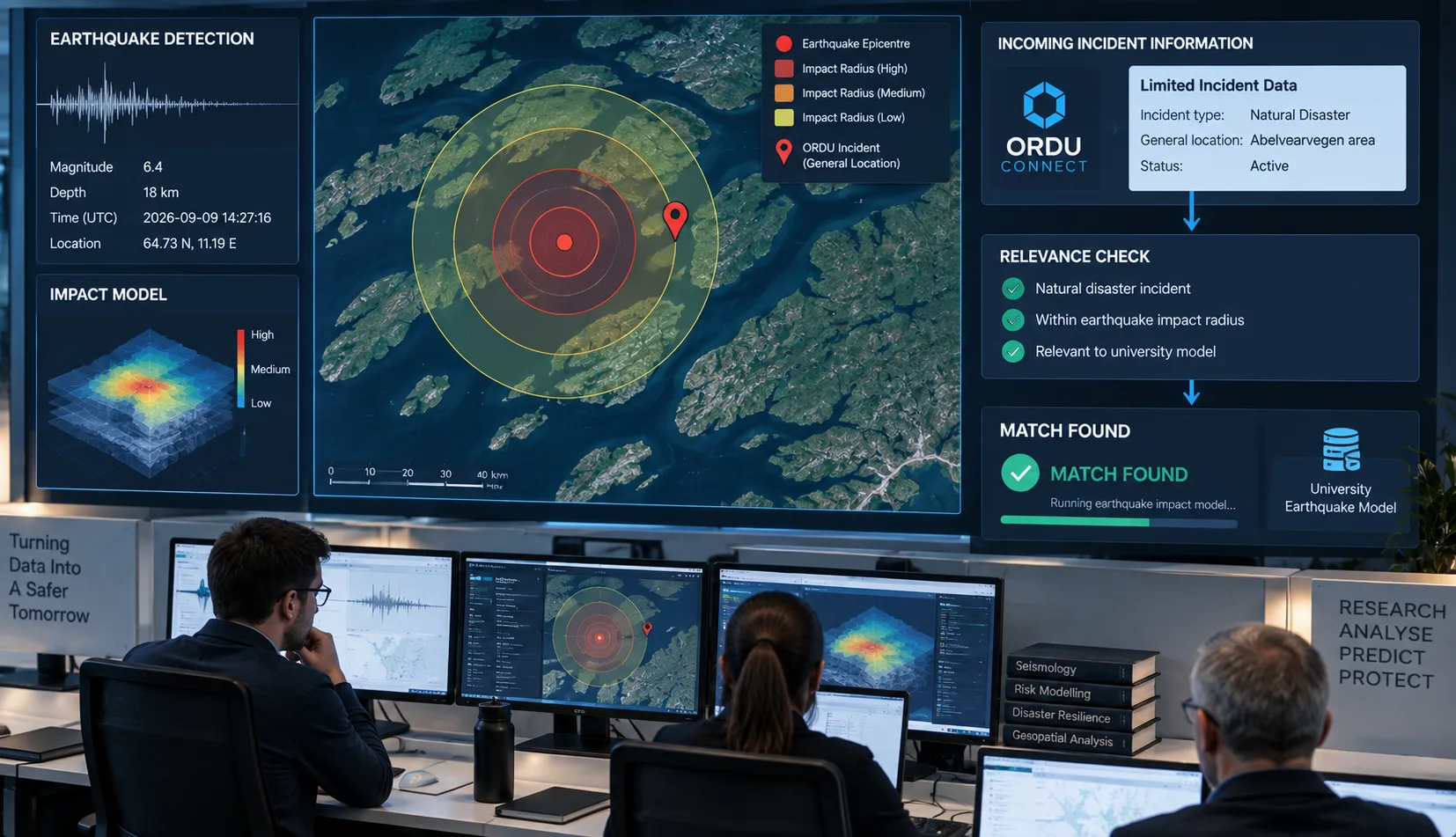 Terremoto detectado cerca de un incidente de desastre natural que activa una coincidencia segura de datos