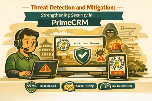 PrimeCRM introducerer et nyt lag til trusselsdetektion og -afbødning, der markant reducerer spam og ondsindet trafik på live-sites. PrimeCRM introducerer et nyt lag til trusselsdetektion og -afbødning, der markant reducerer spam og ondsindet trafik på live-sites.